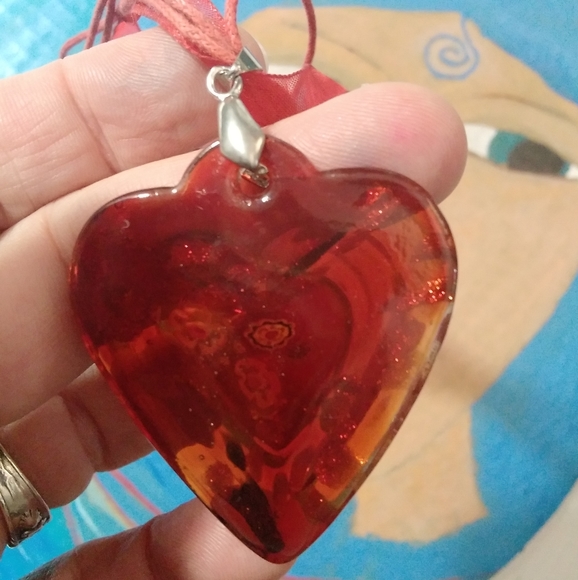 🌙18k Orgone Resin Heart Goldflake Millefiori - Picture 5 of 9